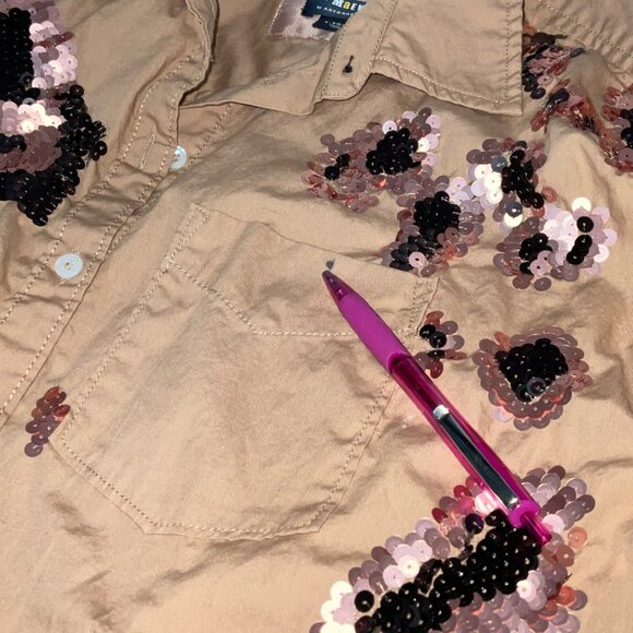 Maeve The Bennet Buttondown Sequin Shirt Tan Size XS - Picture 3 of 14